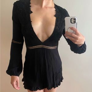 For Love & Lemons Lilou Floral Romper Black Size Small